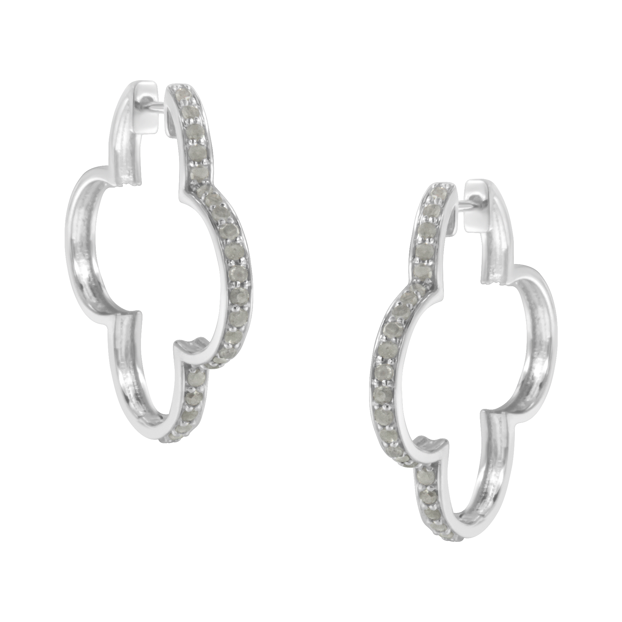 925 Sterling Silver 10 Cttw Diamond 4 Leaf Clover Shape Hoop EarringsI-J 396$